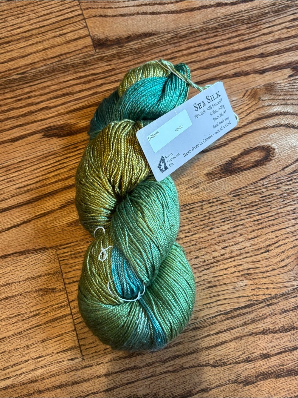 Hand Maiden Yarn Sea Silk 70% Silk 30% Seacell Trillium Green Fingering Knitting